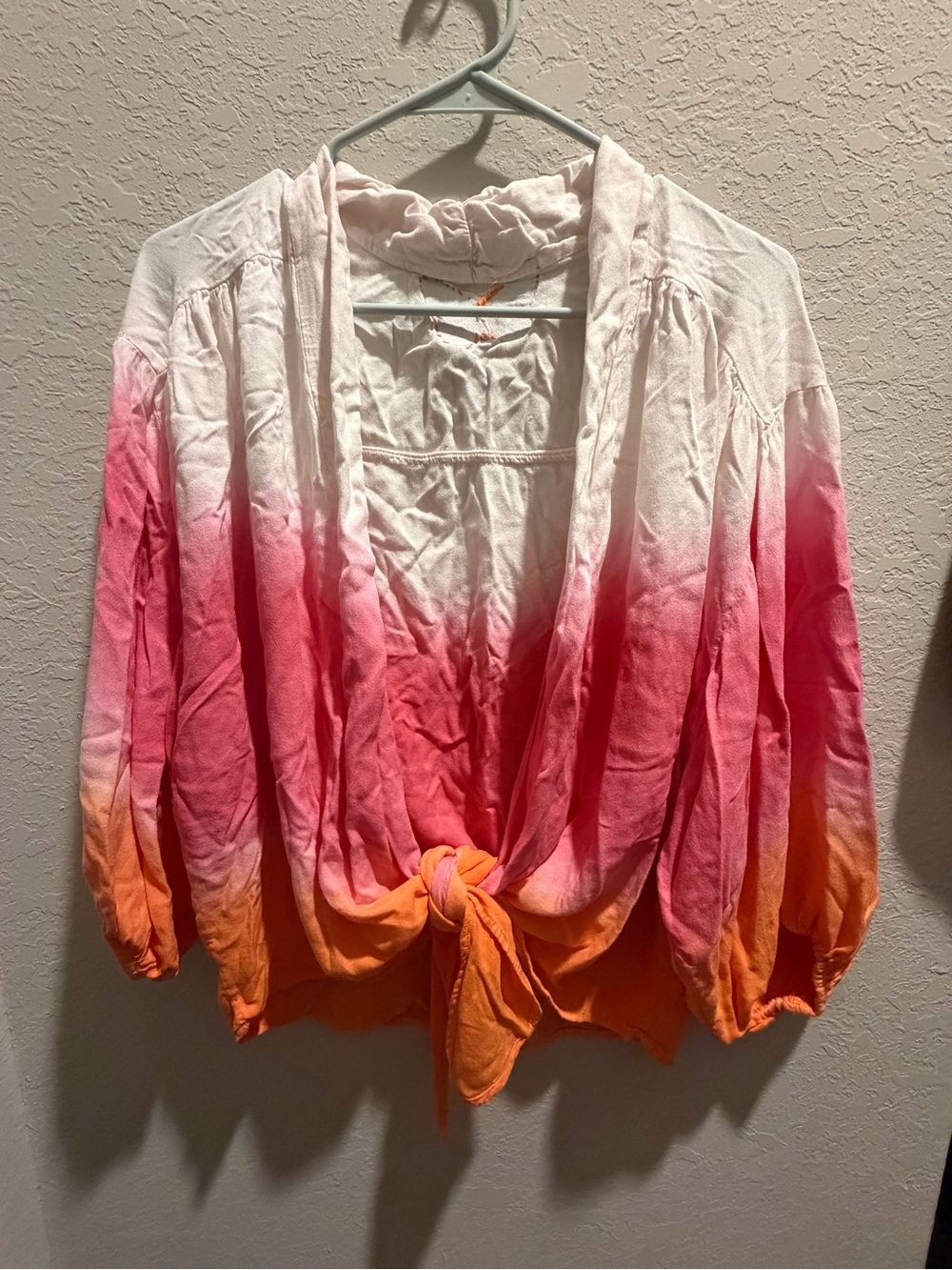 Tied Ombre Pink to Orange Women's Tie-Front Top - Kimono - Picture 4 of 7